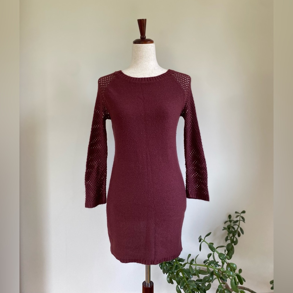 Element Deep Burgundy Knit Long Sleeve Sweater Dress
